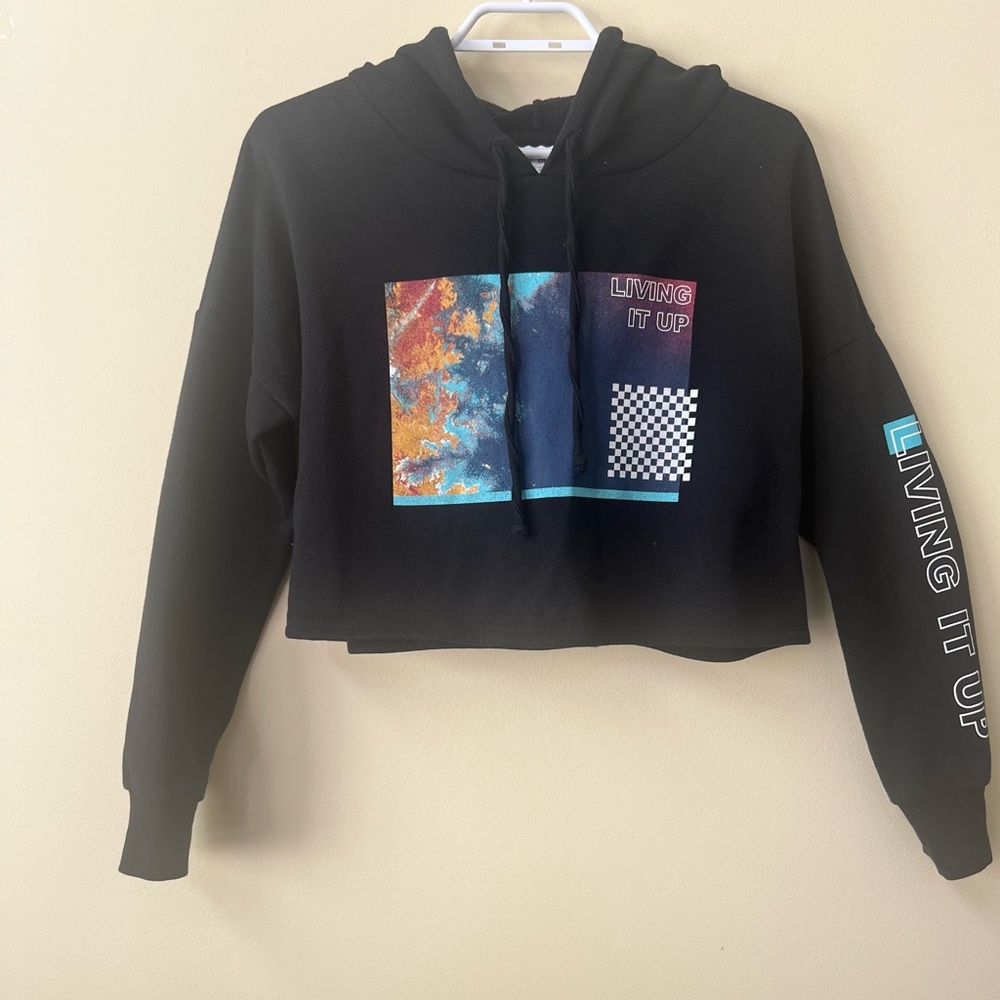 Nordstrom BP Black Graphic Hoodie Cropped Sweater